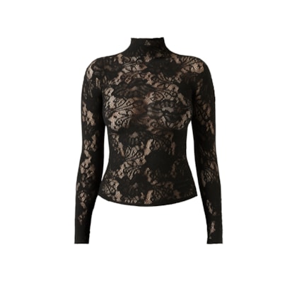 Blusa Arrastão Com Padrão Floral - Preto