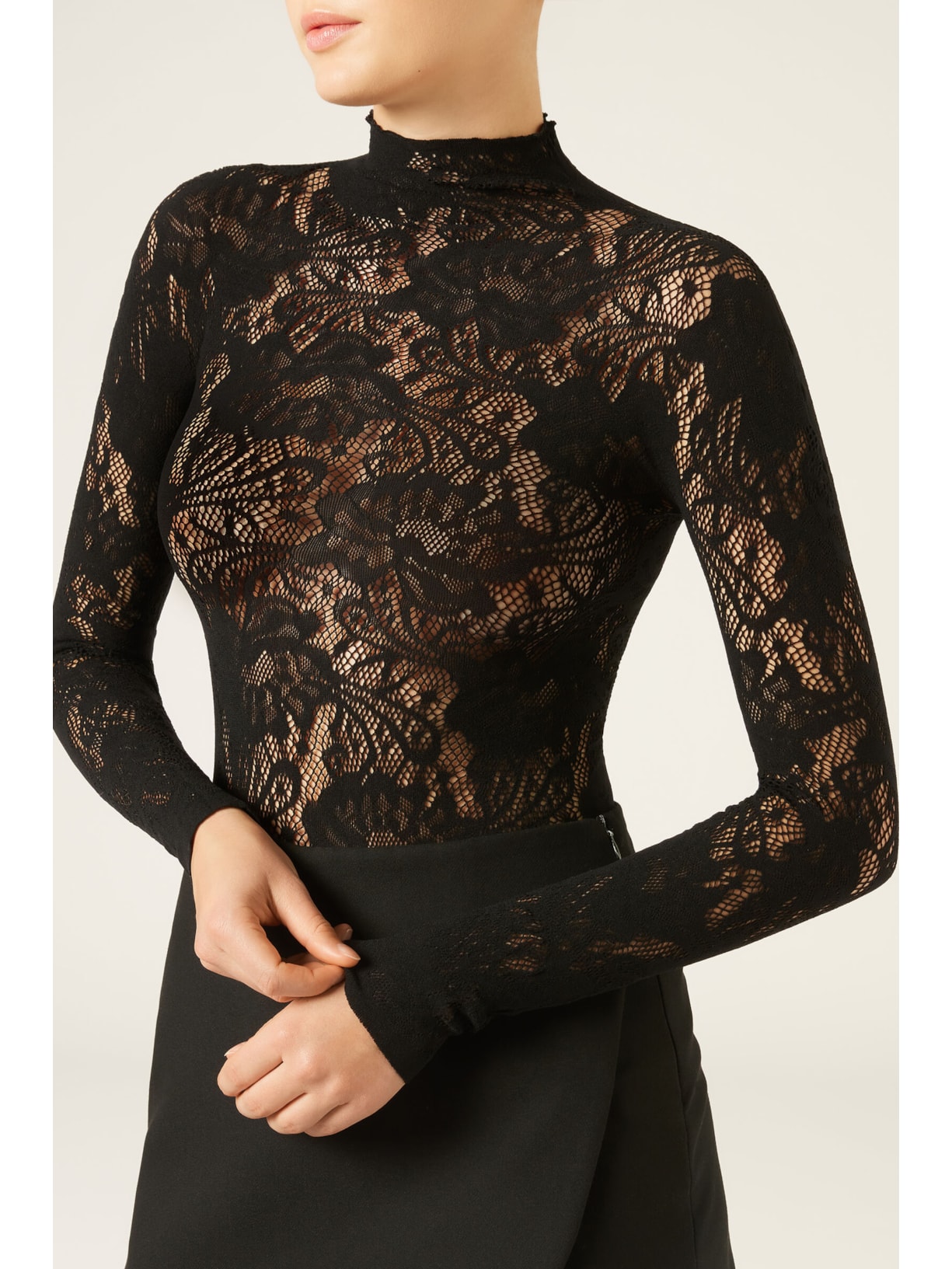 Blusa Arrastão Com Padrão Floral Preto Calzedonia