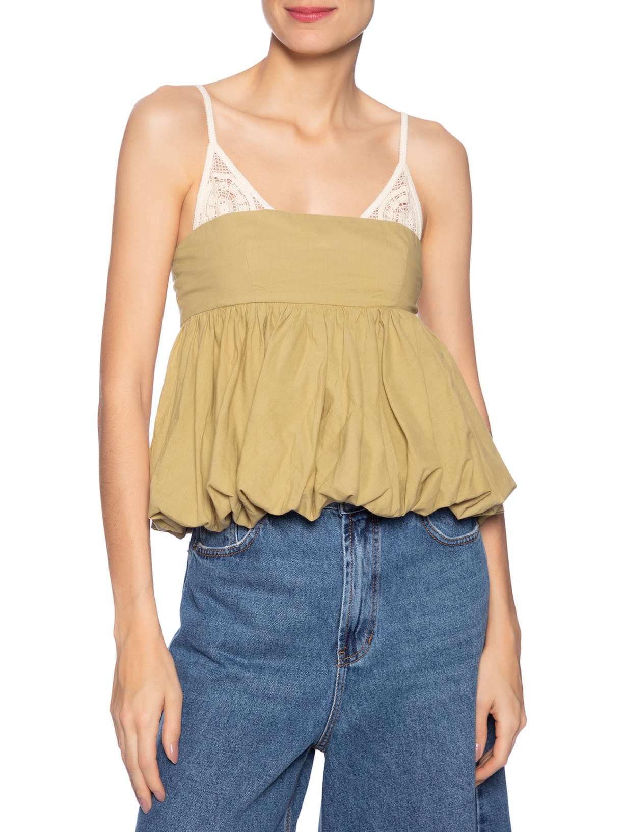 Blusa Balonê Tela Artesanal Bege Farm