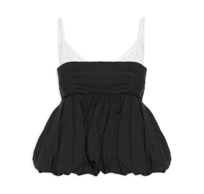Blusa Balonê Tela Artesanal - Preto