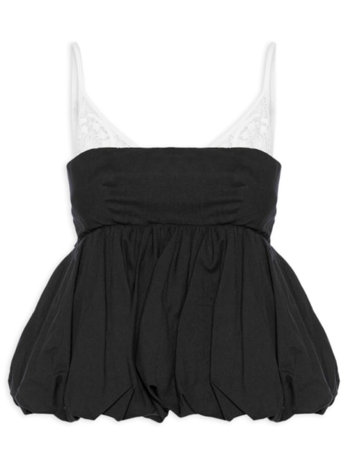 Blusa Balonê Tela Artesanal - Preto