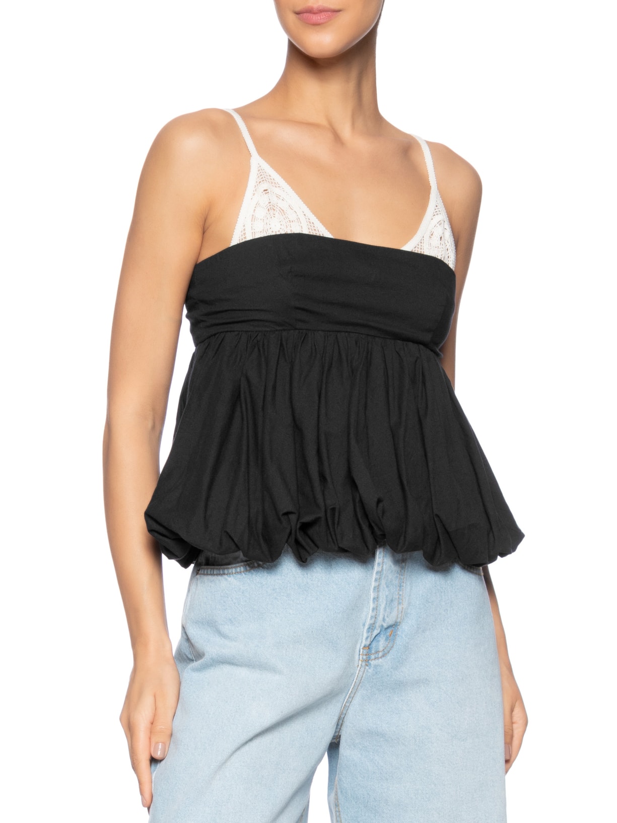 Blusa Balonê Tela Artesanal Preto Farm