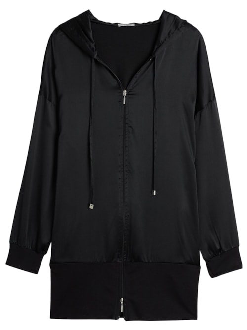 Blusa Com Capuz Em Seda e Liocel - Preto