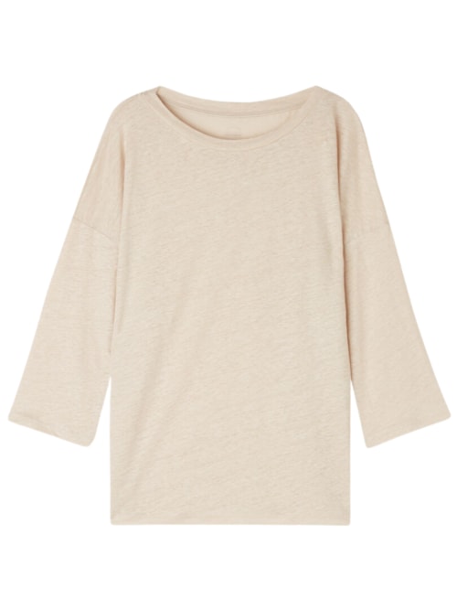 Blusa Com Decote Em Barco Em Linho - Bege