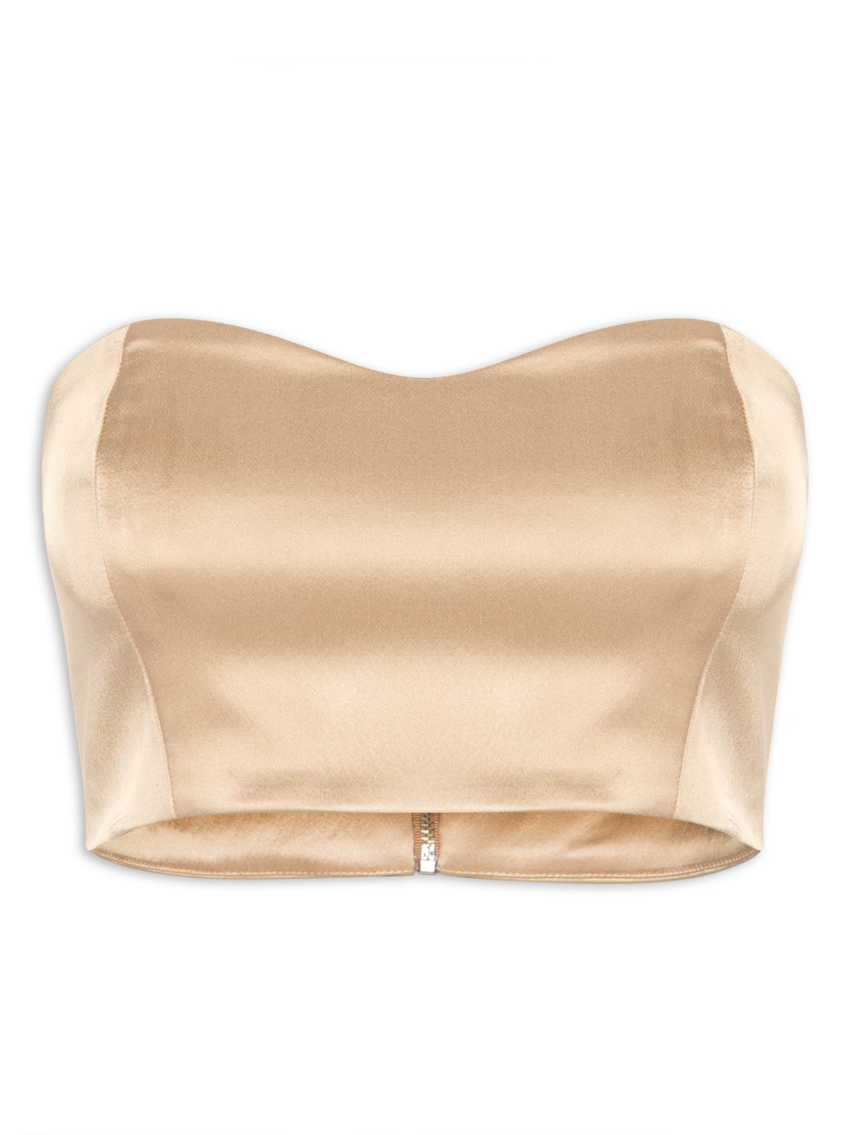 Blusa Cropped Acetinado Sem Alça - Bege