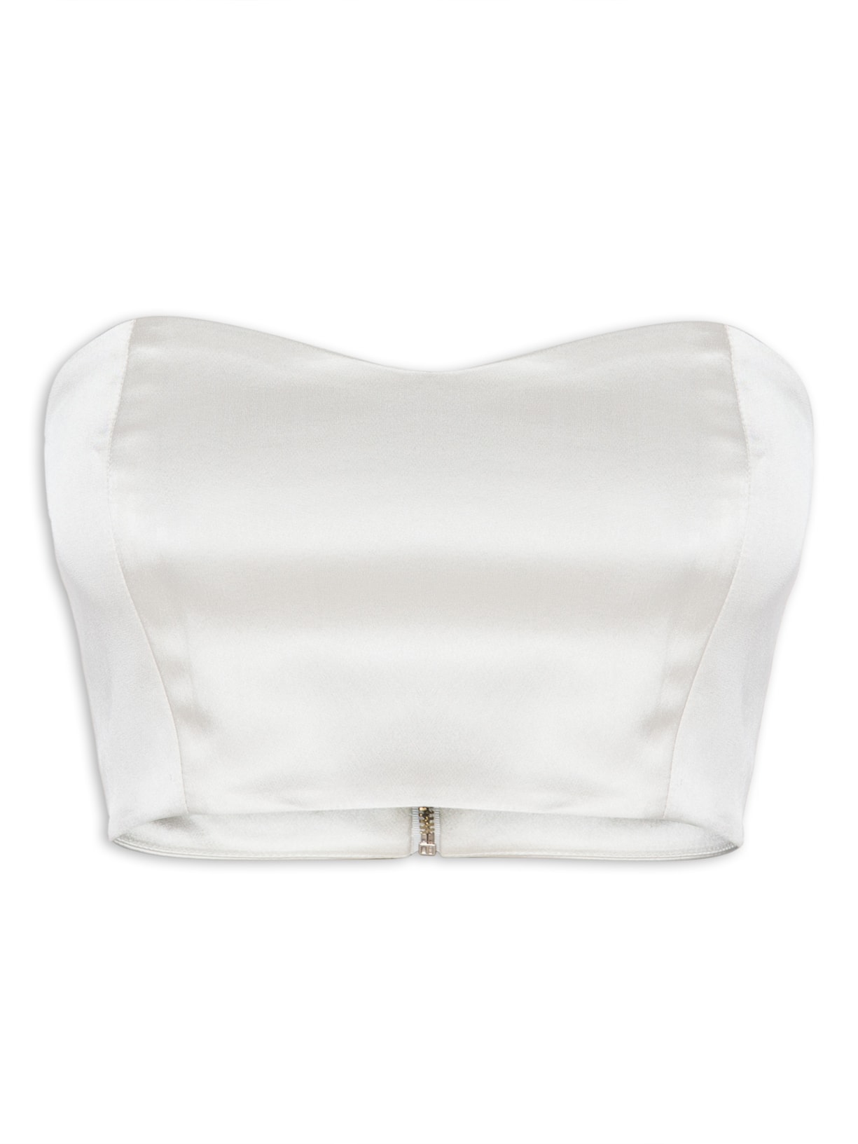 Blusa Cropped Acetinado Sem Alça - Branco