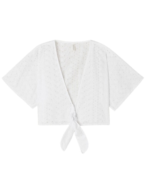 Blusa Cropped Bordado Inglês Hello Sunshine - Branco