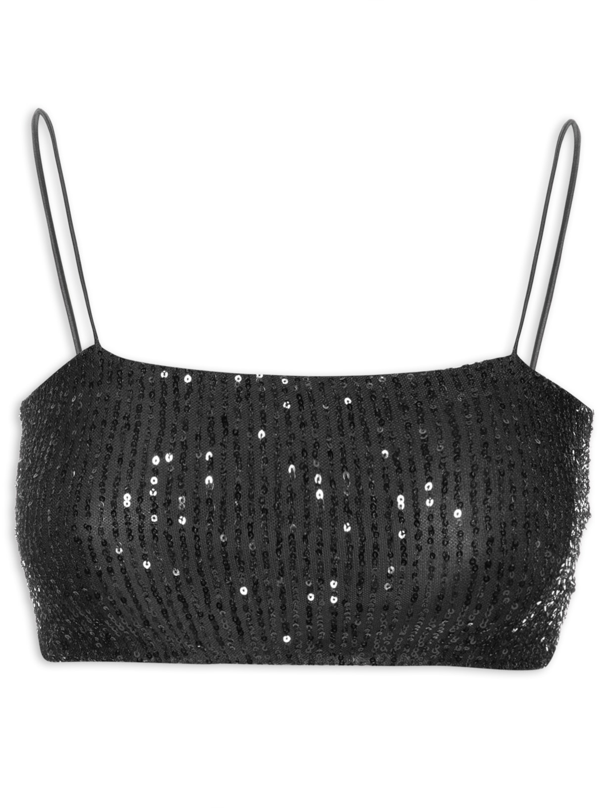 Blusa Cropped Feminina Paetê - Preto