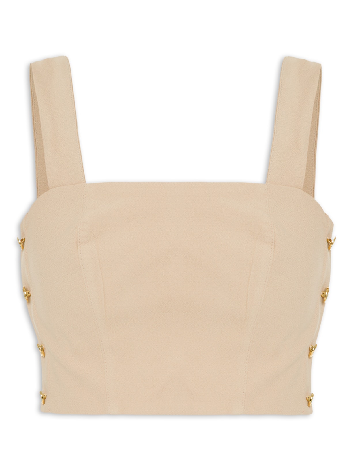 Blusa Cropped Feminino Em Crepe Decote Reto - Bege