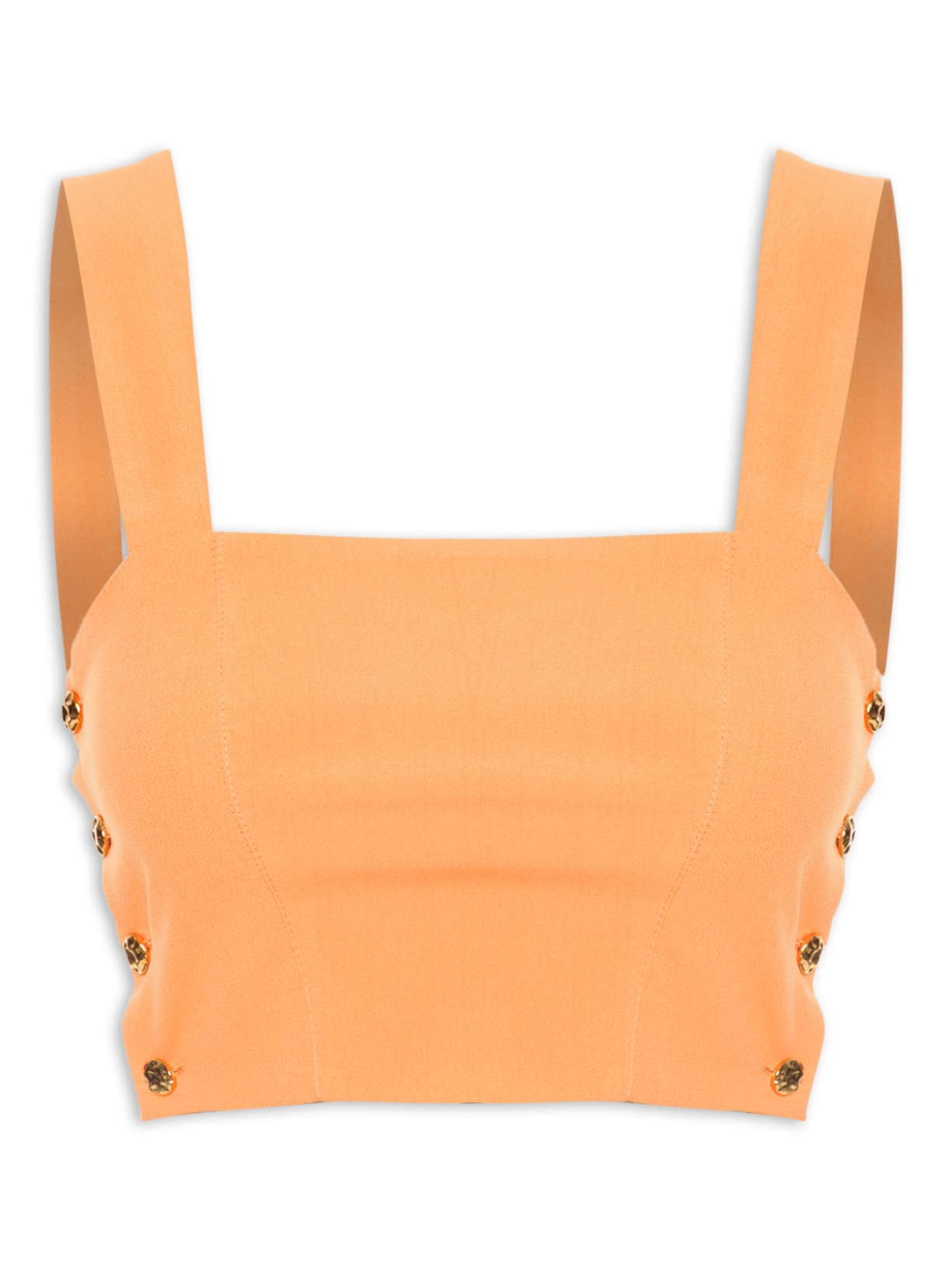 Blusa Cropped Feminino Em Crepe Decote Reto - Laranja