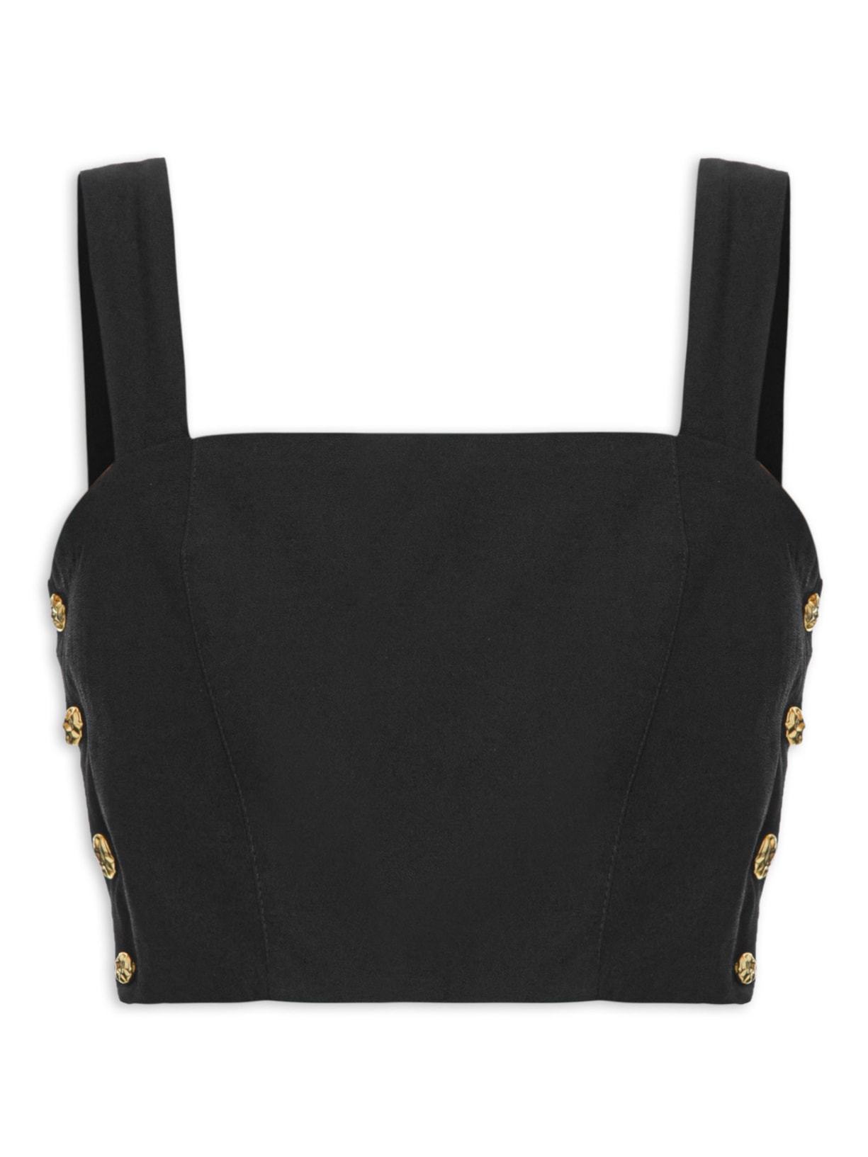 Blusa Cropped Feminino Em Crepe Decote Reto - Preto