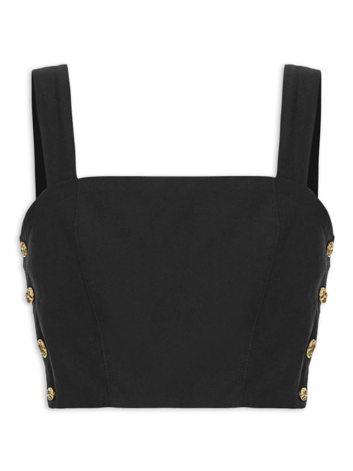 Blusa Cropped Feminino Em Crepe Decote Reto - Preto