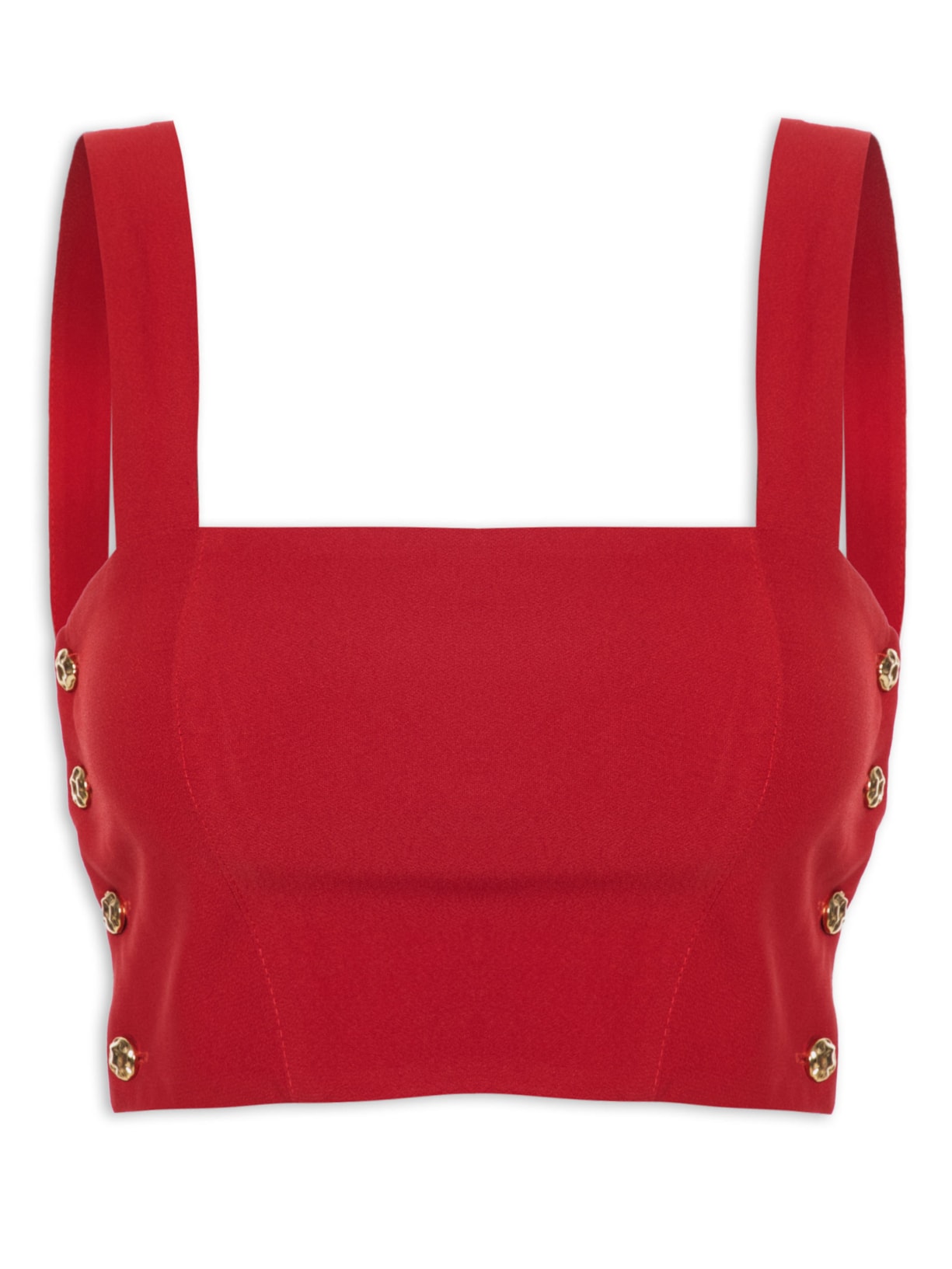 Blusa Cropped Feminino Em Crepe Decote Reto - Vermelho