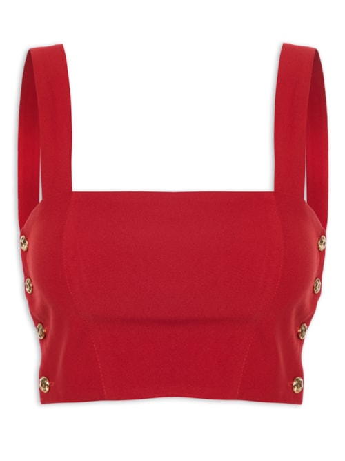 Blusa Cropped Feminino Em Crepe Decote Reto - Vermelho