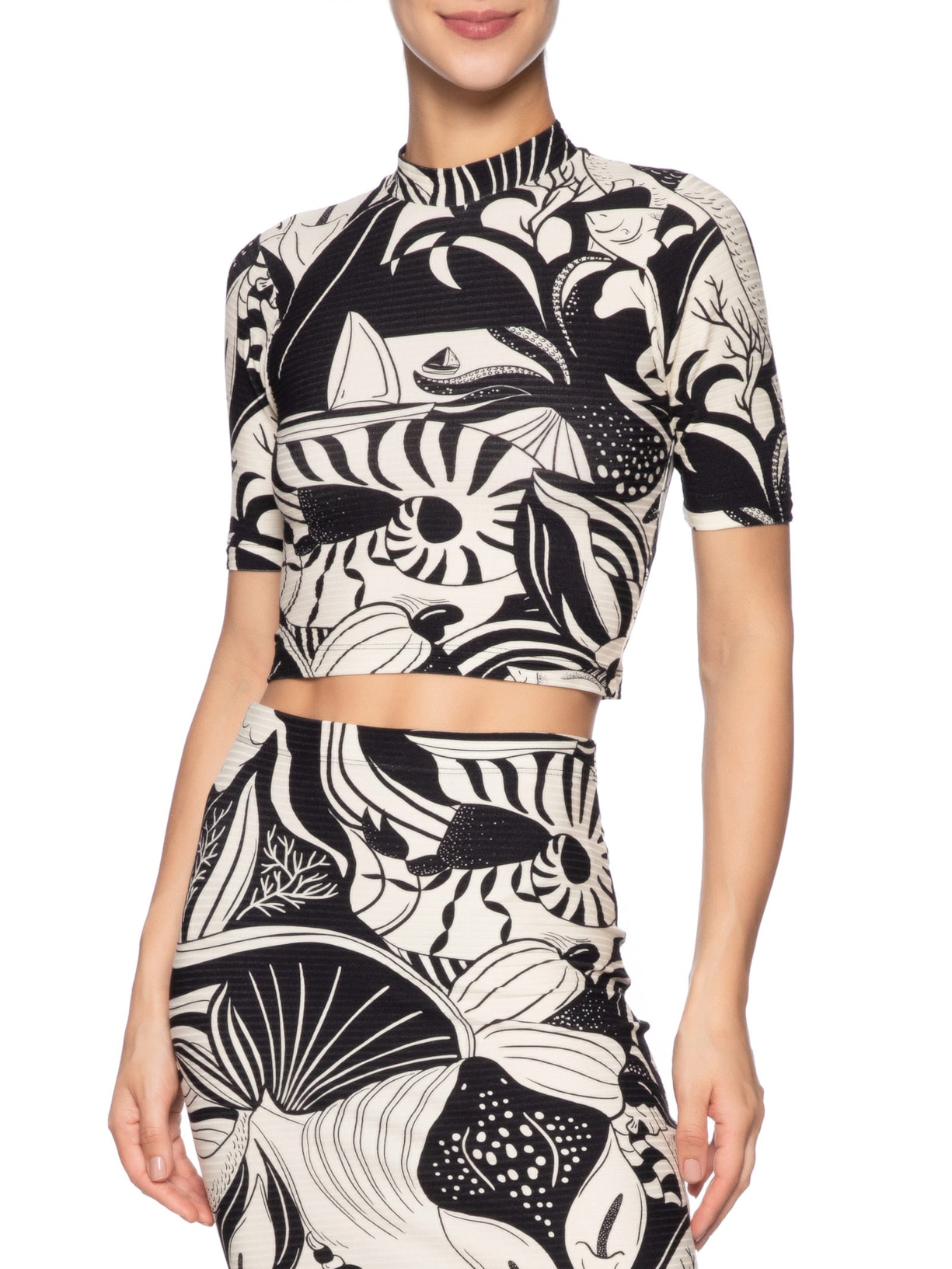 Blusa Cropped Festa De Mar Preto Farm