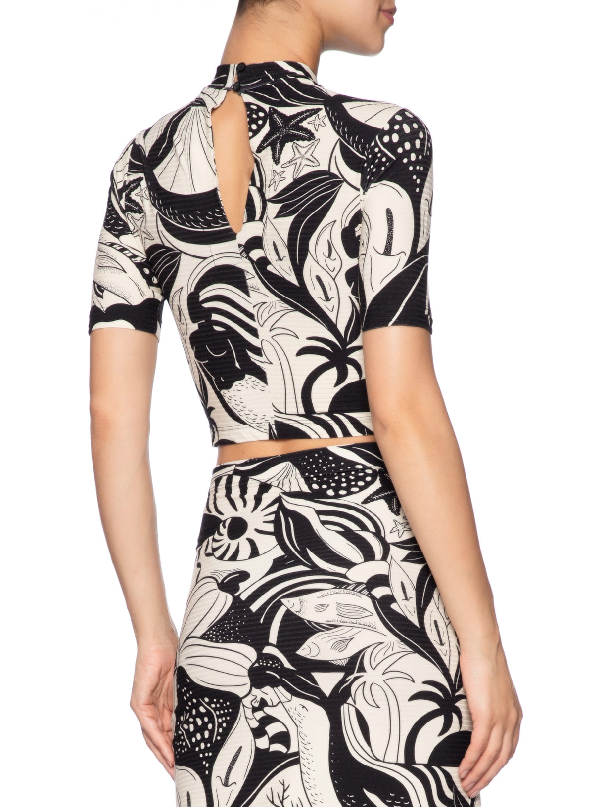 Blusa Cropped Festa De Mar Preto Farm