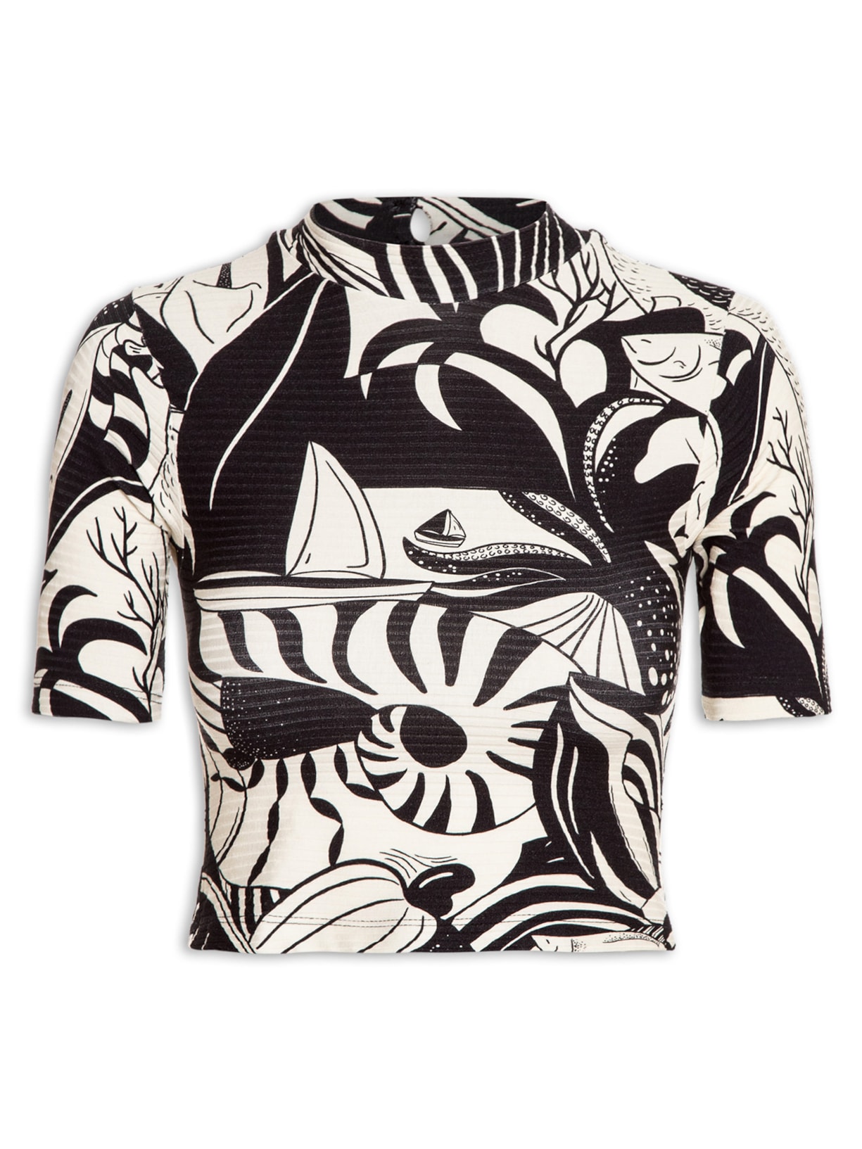 Blusa Cropped Festa De Mar - Preto