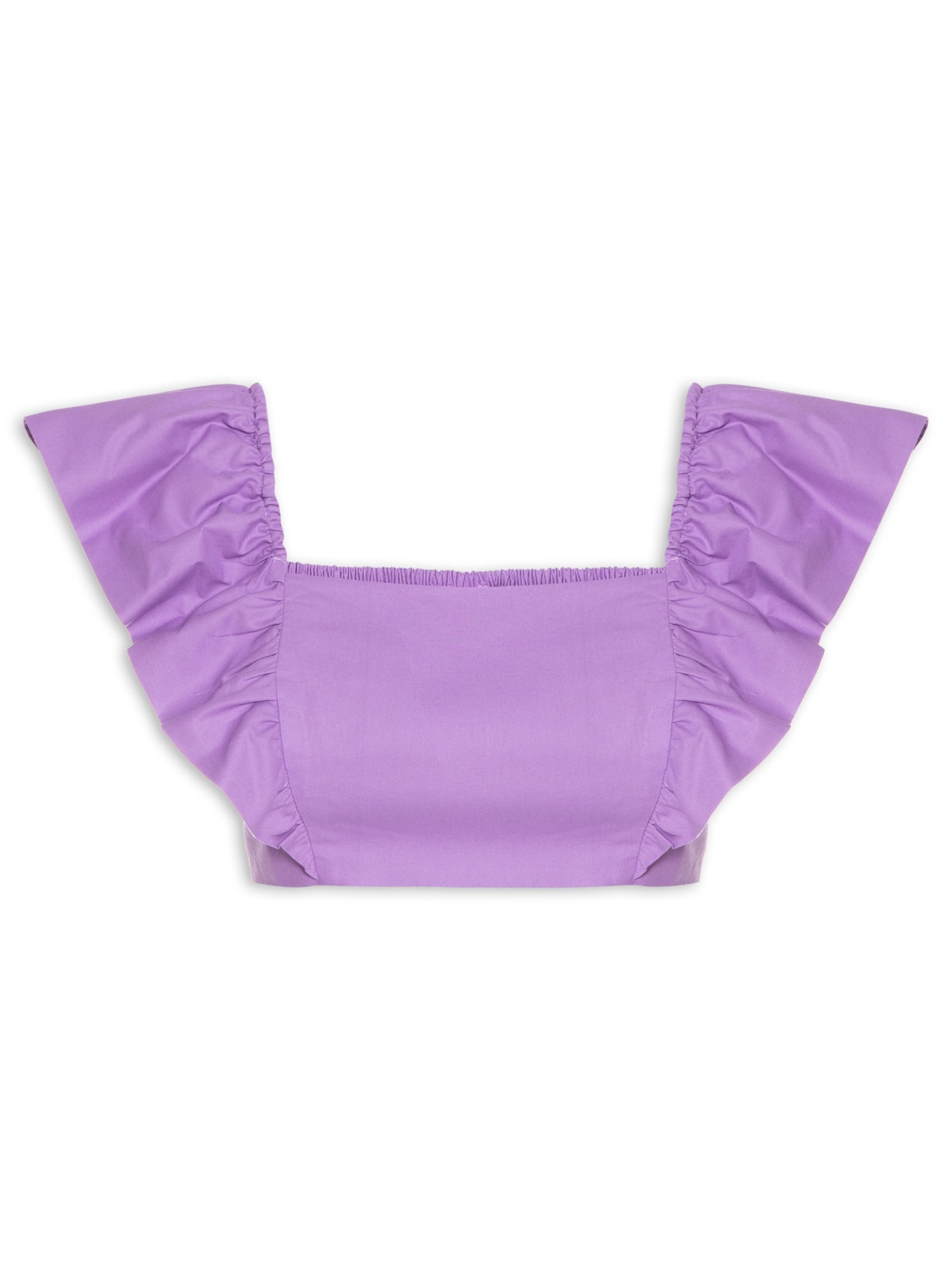 Blusa Cropped Manga Babado - Lilás