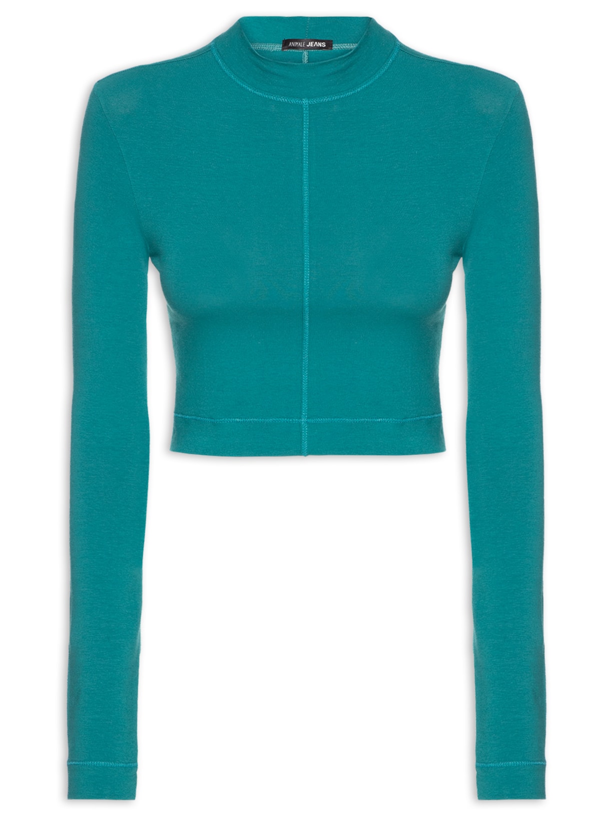 Blusa Cropped Manga Longa Recorte Central - Verde