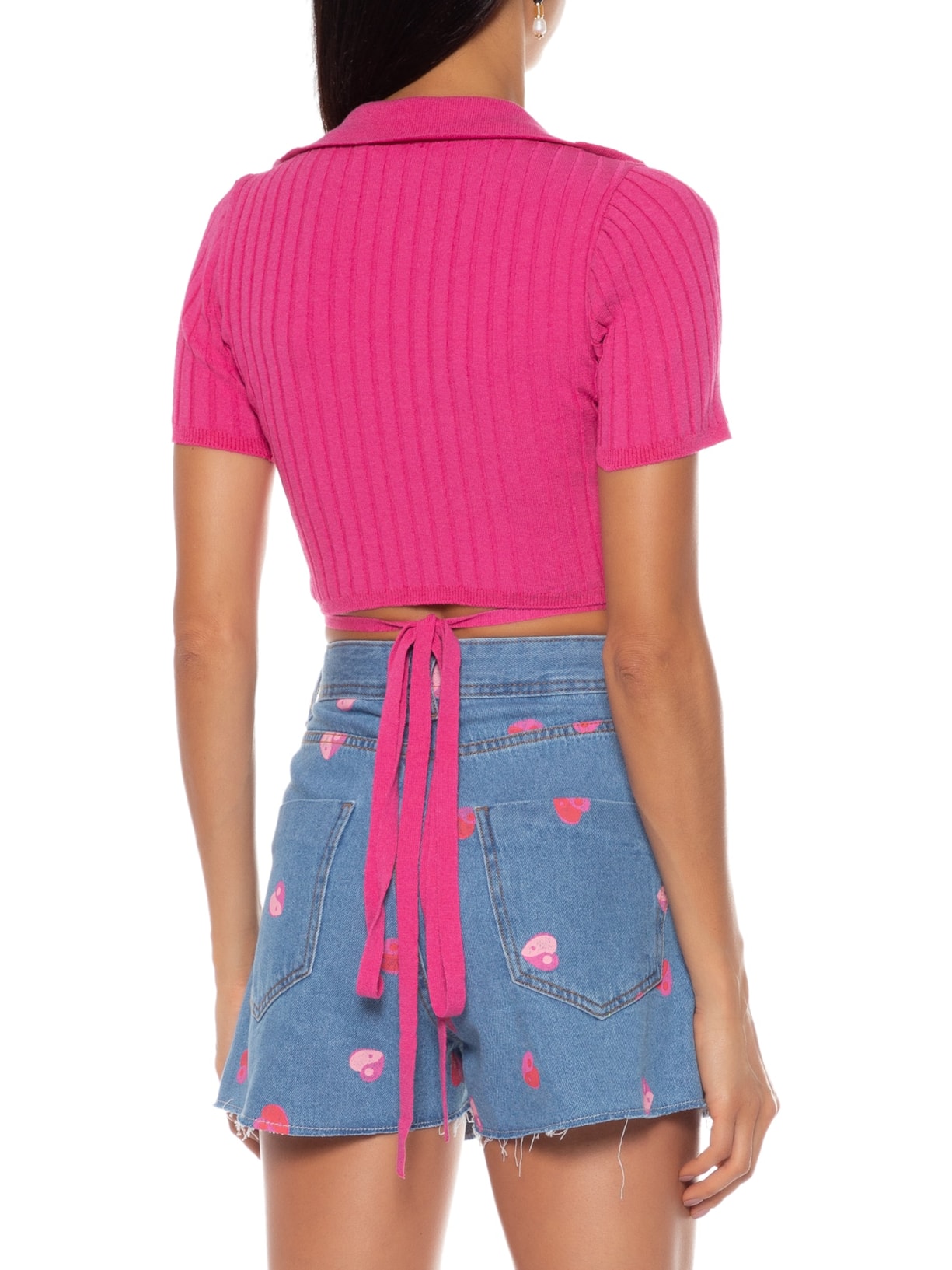 Blusa Cropped Transpassada Tricot Rosa Dress To
