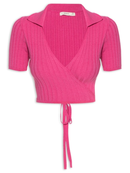 Blusa Cropped Transpassada Tricot - Rosa