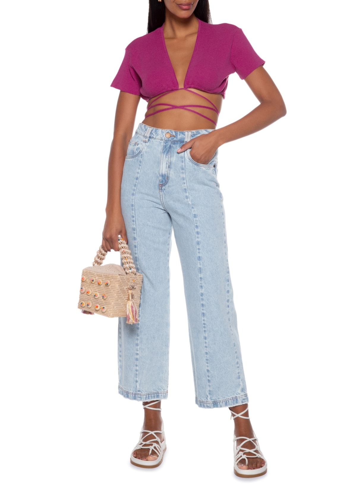 Blusa Cropped Tricot Amarração Rosa Dress To