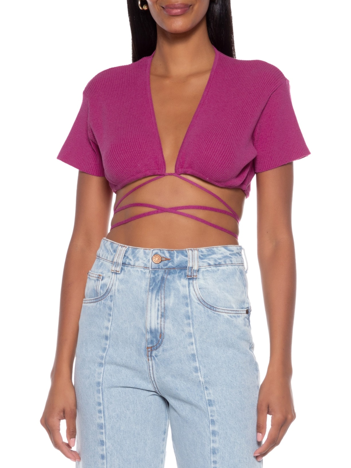 Blusa Cropped Tricot Amarração Rosa Dress To