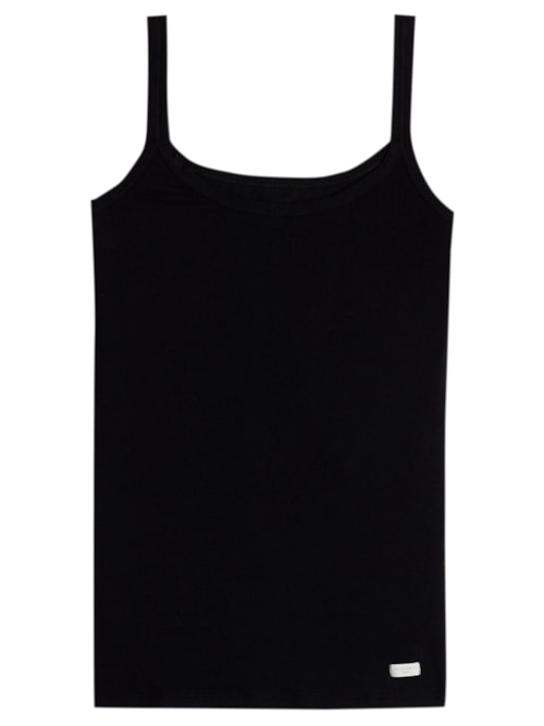 Blusa De Alcas Finas Em Algodao Natural - Preto