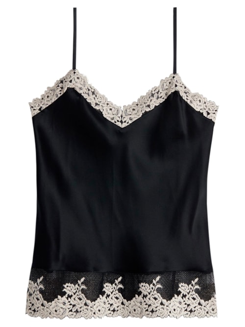 Blusa De Alças Finas Seda Pretty Flowers - Preto