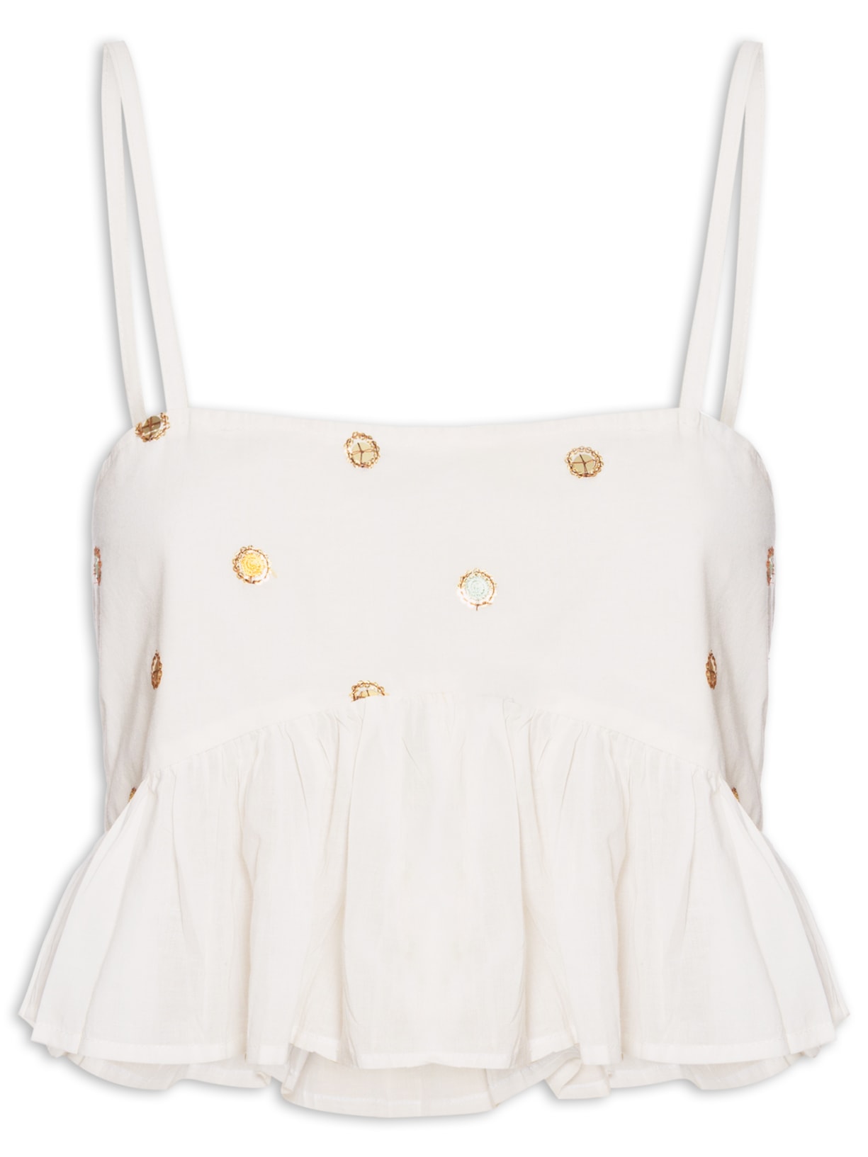 Blusa De Algodão Bordado Curta Franzida - Branco