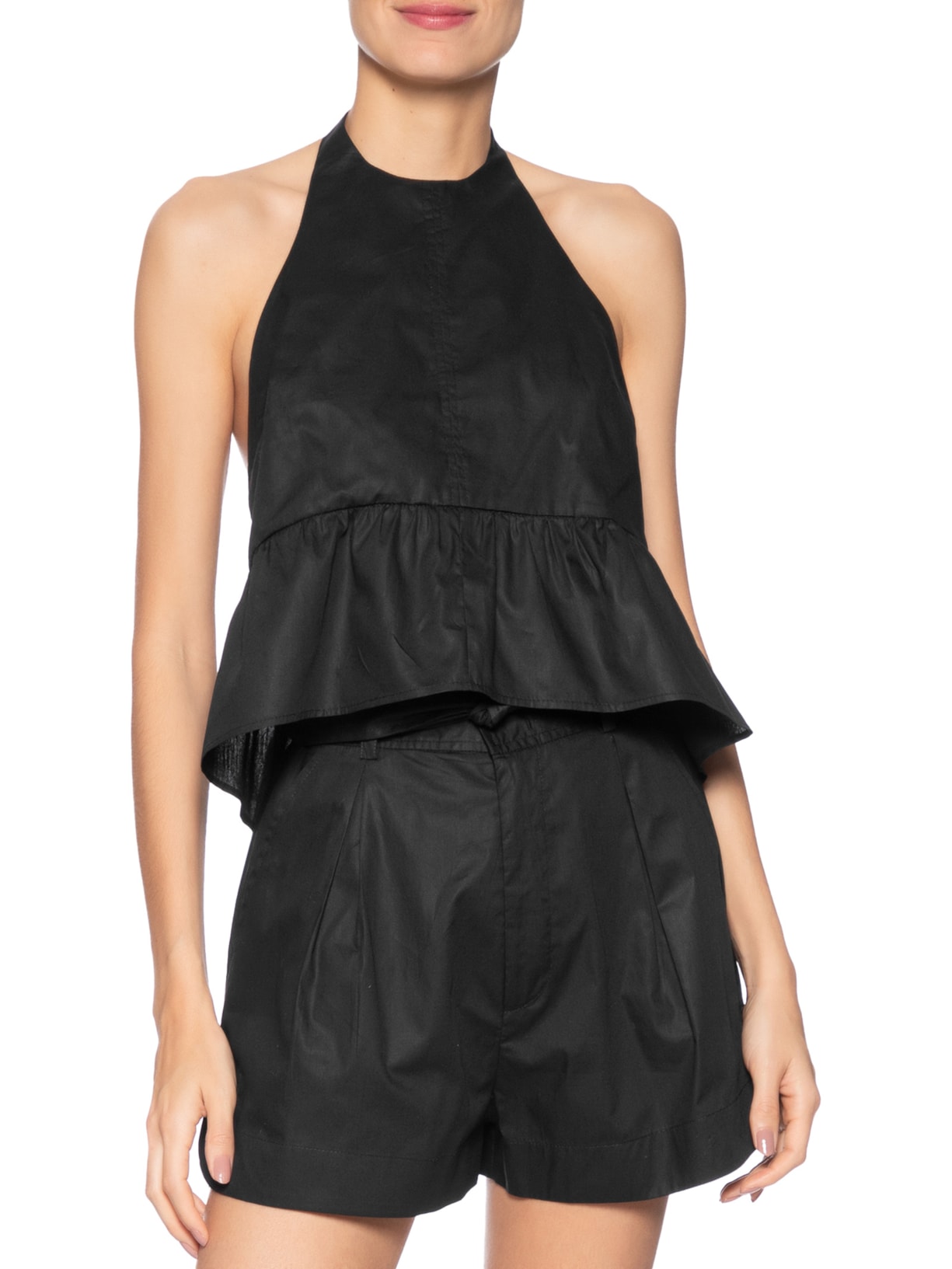 Blusa De Algodão Peplum Frente Única Preta Preto Animale