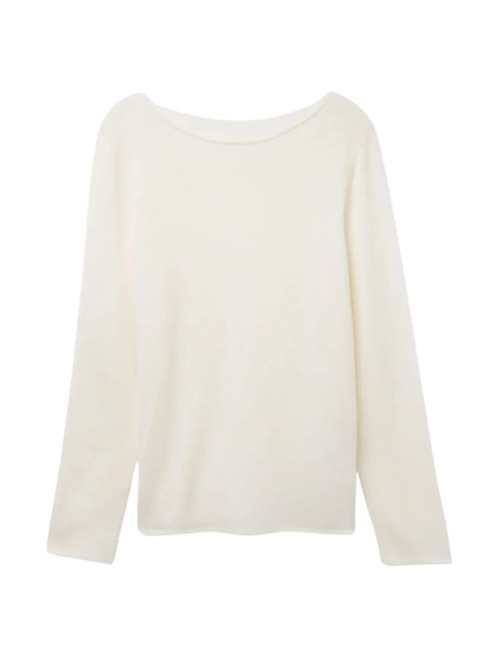 Blusa De Manga Comprida 100% Cashmere - Marfim