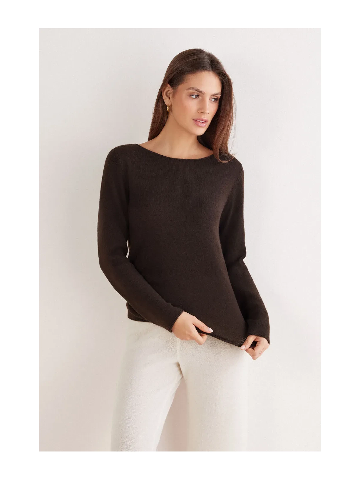 Blusa De Manga Comprida 100% Cashmere Marrom Intimissimi