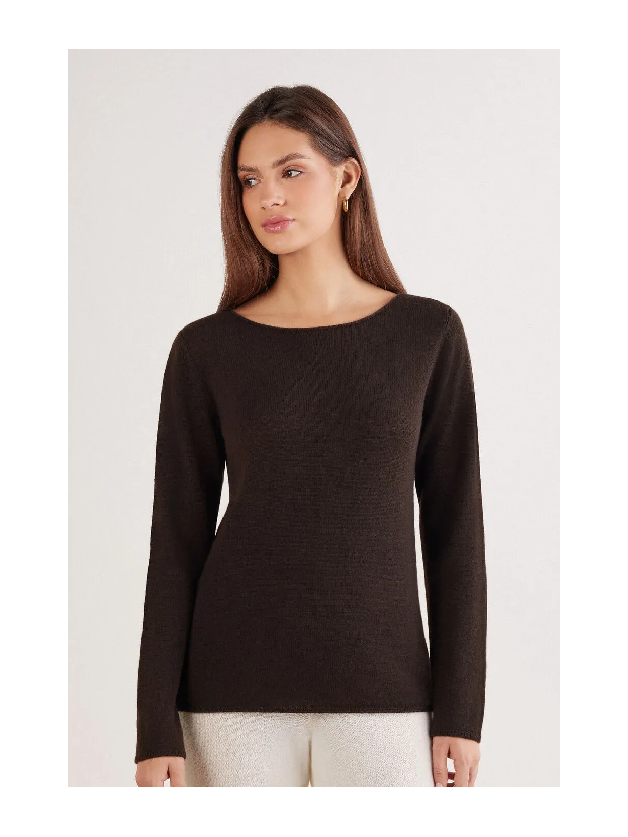Blusa De Manga Comprida 100% Cashmere Marrom Intimissimi