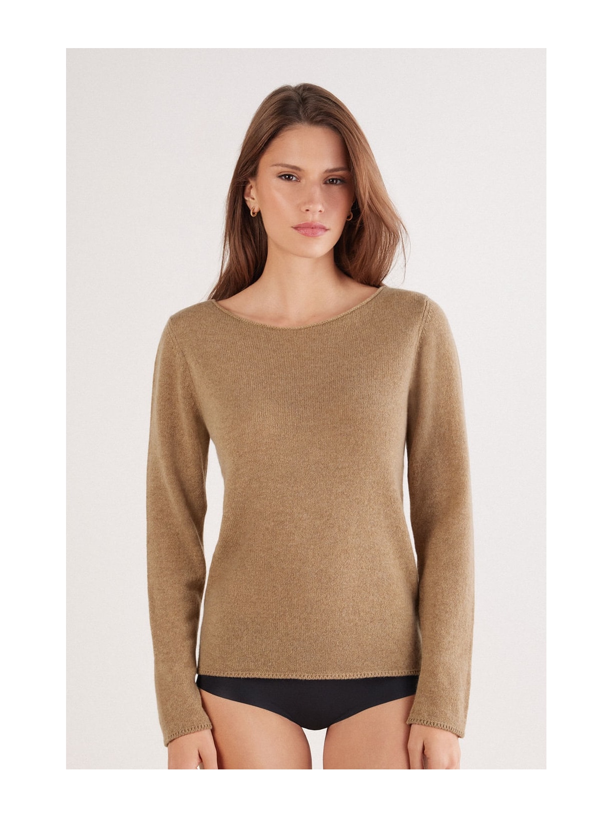 Blusa De Manga Comprida 100% Cashmere Marrom Intimissimi