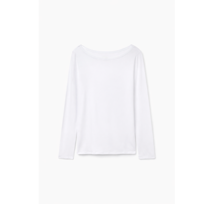 Blusa De Manga Comprida Com Decote Barco Em Micromodal - Branco