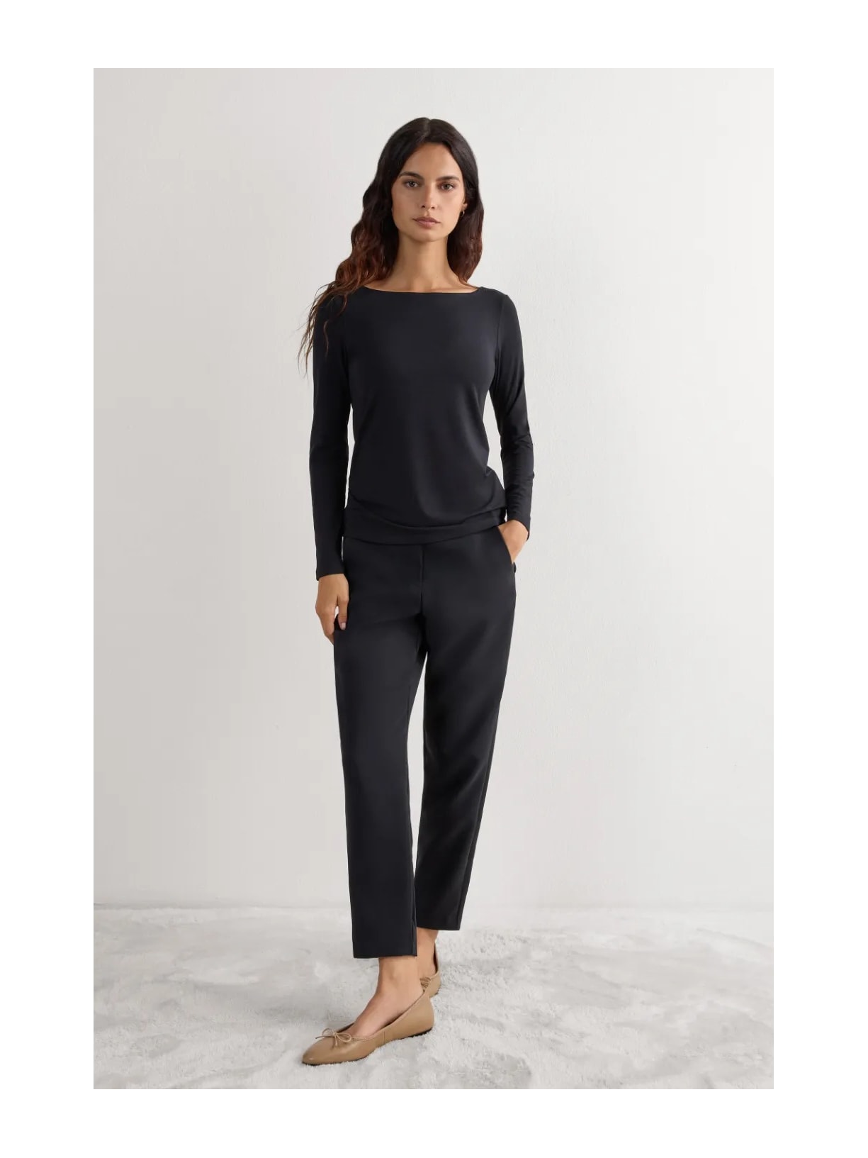 Blusa De Manga Comprida Com Decote Barco Em Micromodal Preto Intimissimi