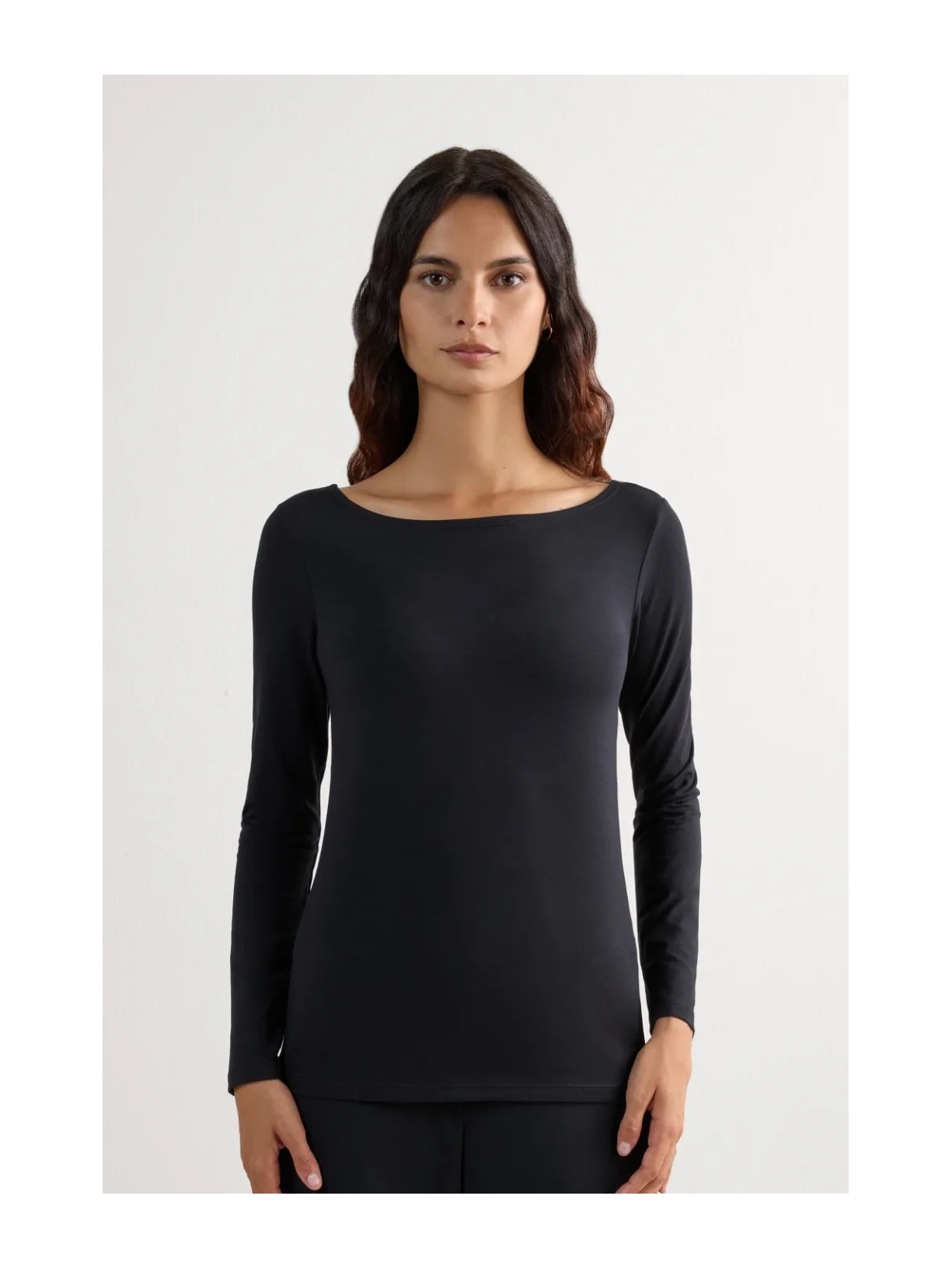 Blusa De Manga Comprida Com Decote Barco Em Micromodal Preto Intimissimi
