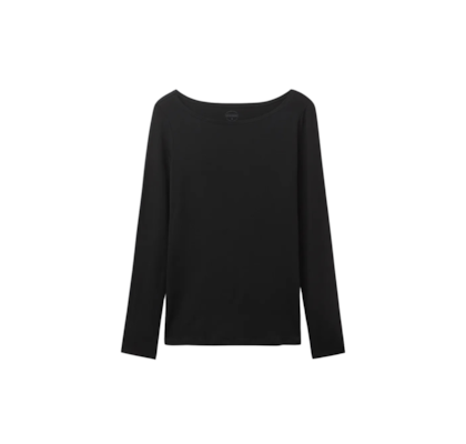 Blusa De Manga Comprida Com Decote Barco Em Micromodal - Preto