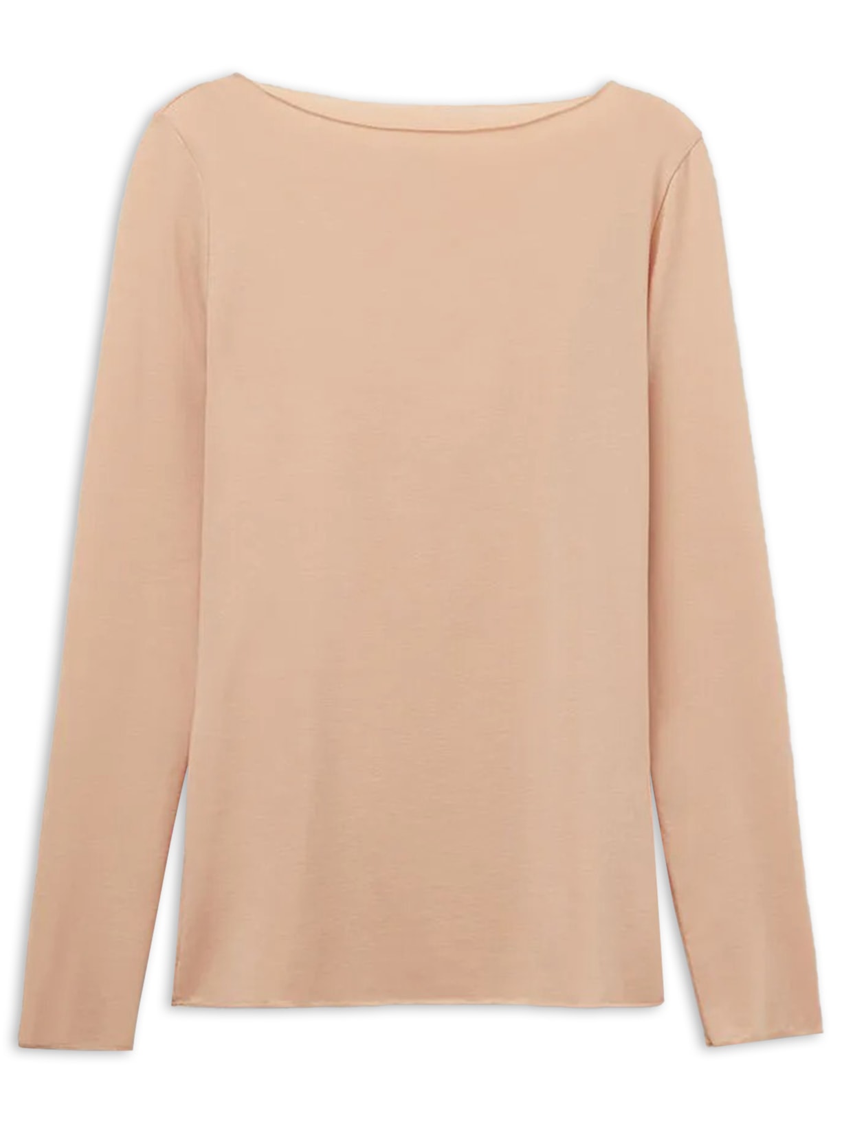 Blusa De Manga Comprida Com Decote Canoa Em Algodão Ultralight - Bege