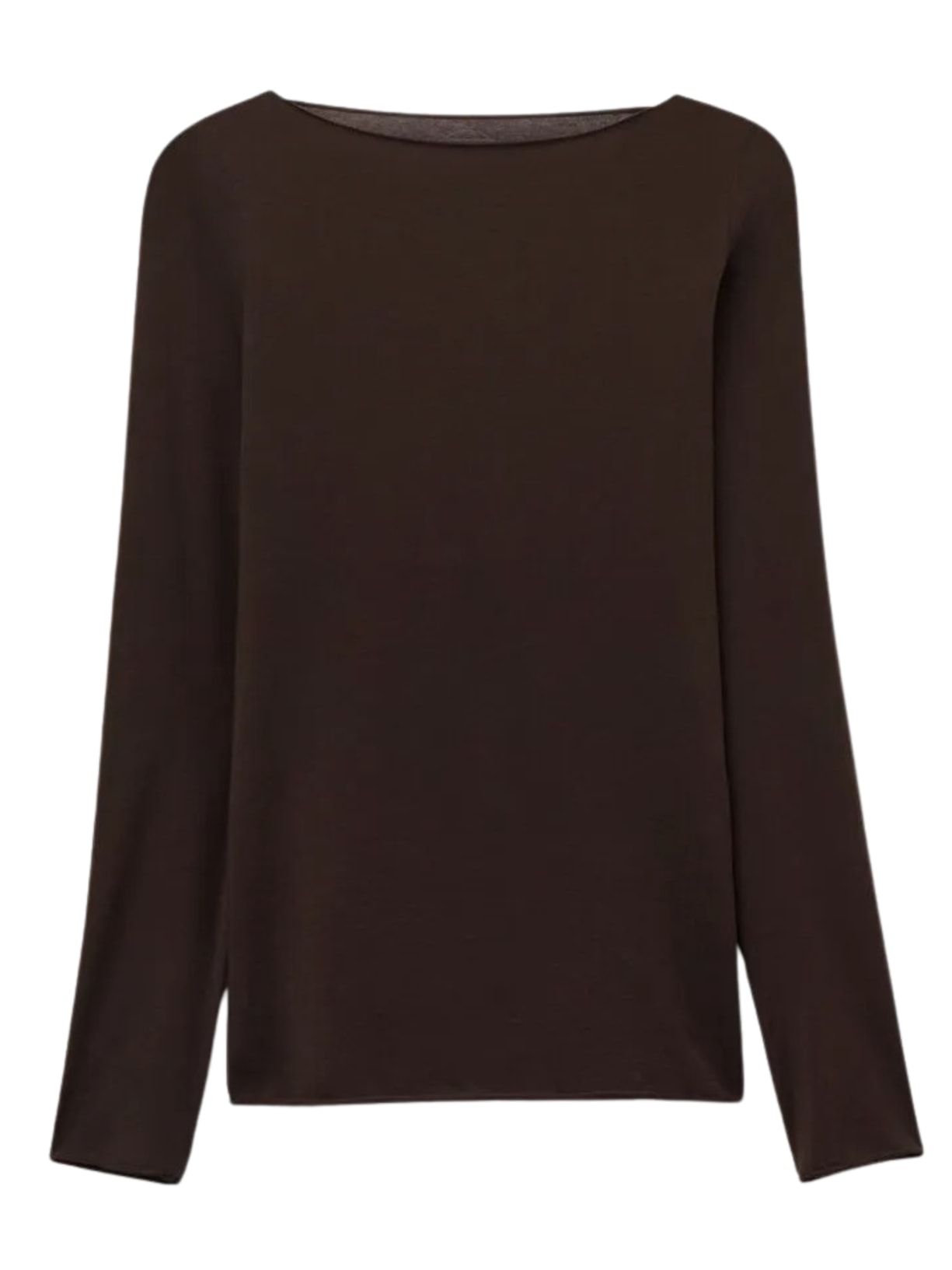 Blusa De Manga Comprida Com Decote Canoa Em Algodão Ultralight - Marrom