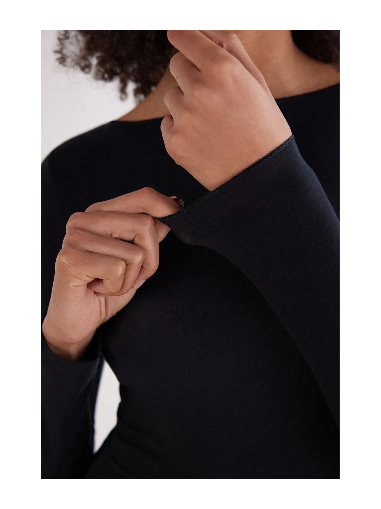 Blusa De Manga Comprida Com Decote Canoa Em Algodão Ultralight Preto Intimissimi