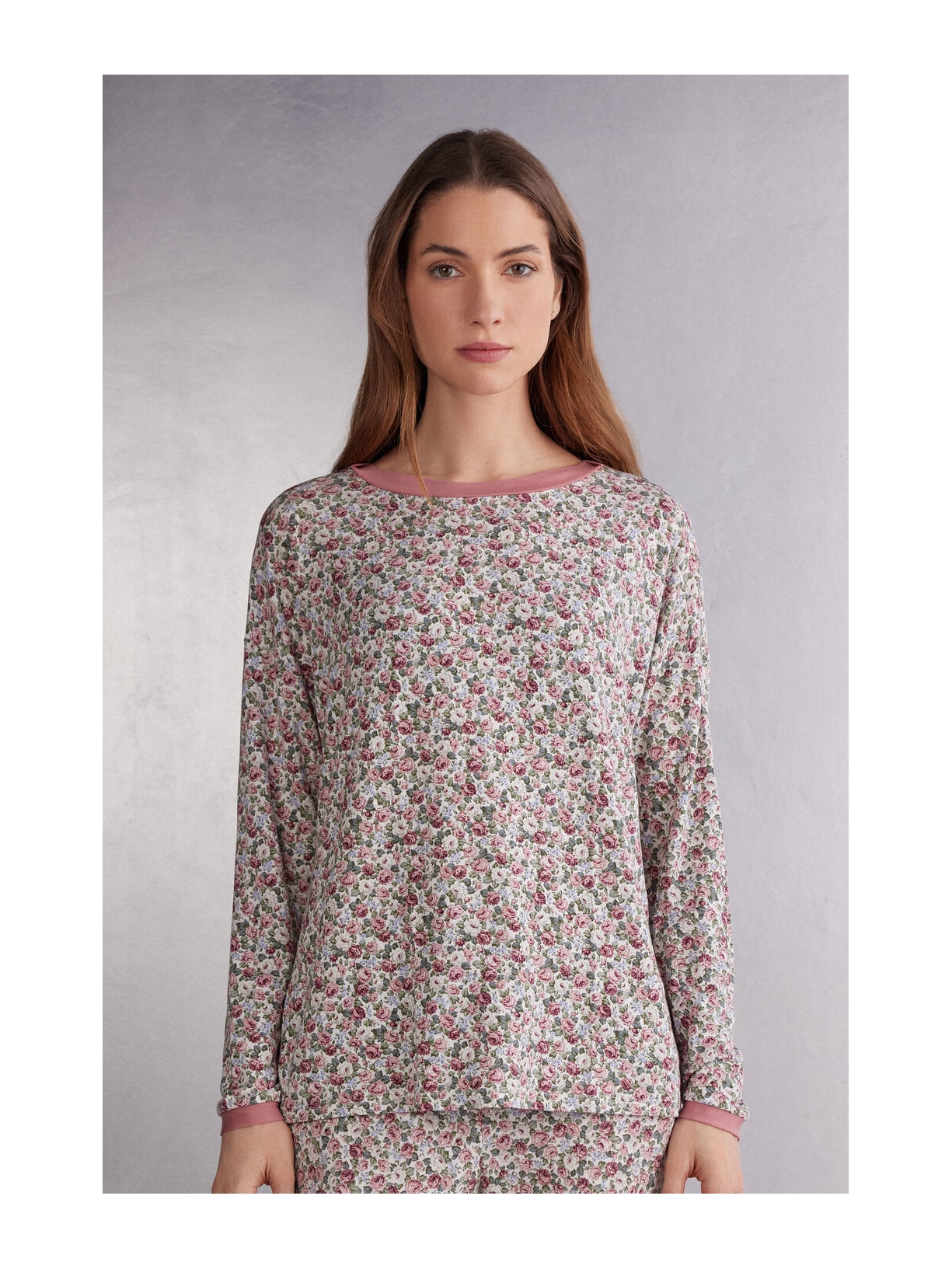 Blusa De Manga Comprida Com Decote Canoa Floral Romance Rosa Intimissimi