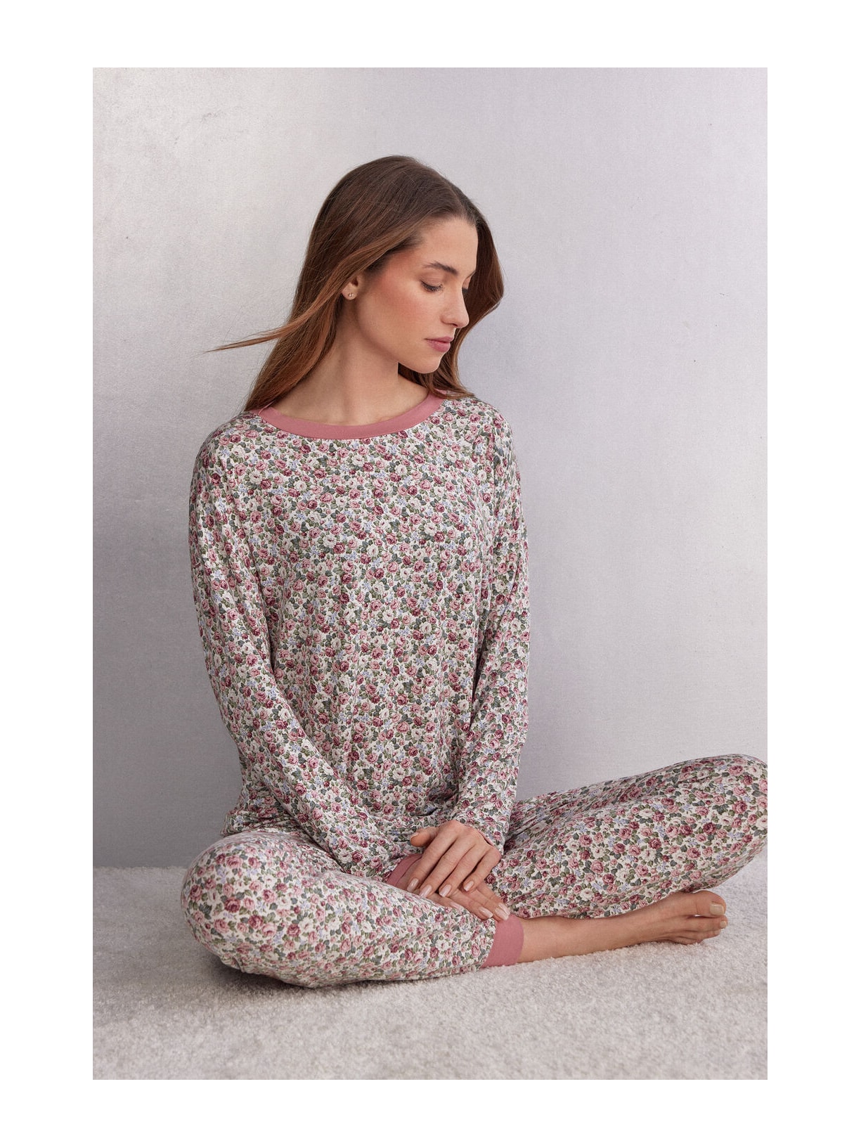 Blusa De Manga Comprida Com Decote Canoa Floral Romance Rosa Intimissimi