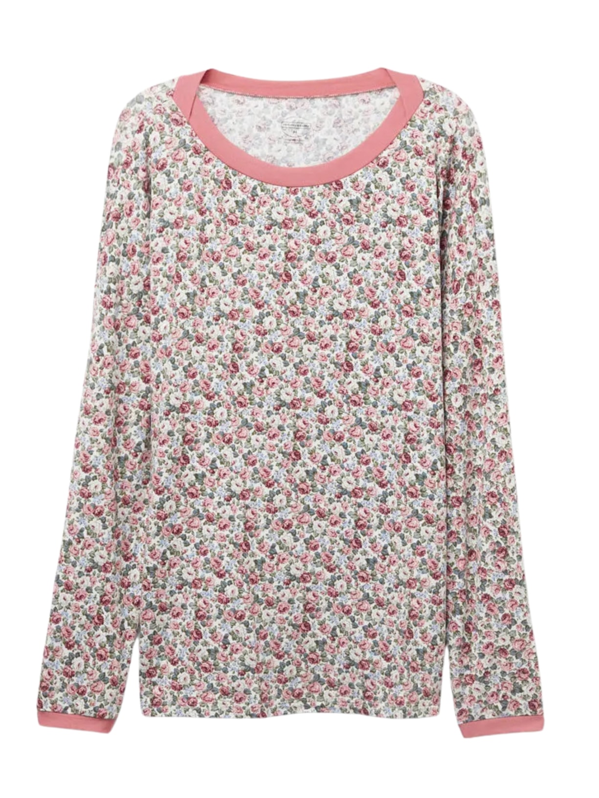 Blusa De Manga Comprida Com Decote Canoa Floral Romance - Rosa