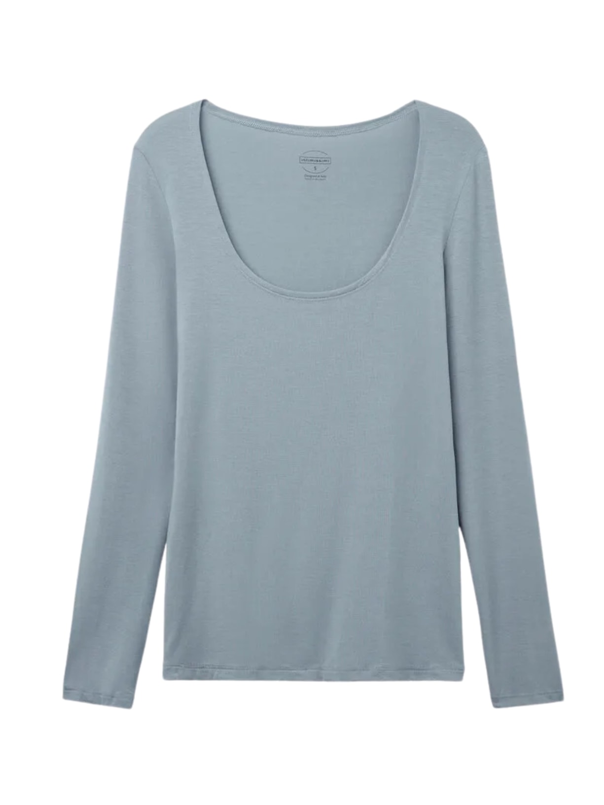 Blusa De Manga Comprida Com Decote Em u Em Micromodal - Azul