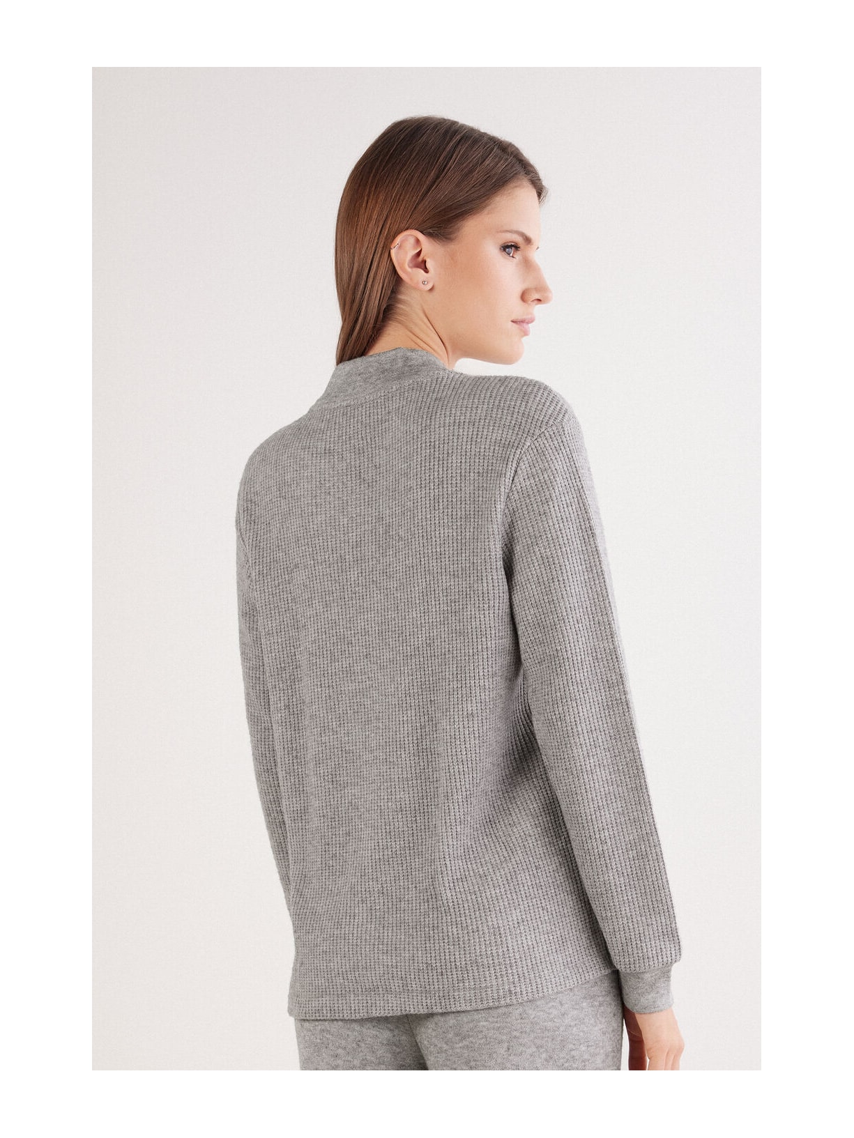 Blusa De Manga Comprida Com Decote Em v Soft Tricot Cinza Intimissimi