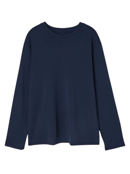 Blusa De Manga Comprida Em Algodão - Azul
