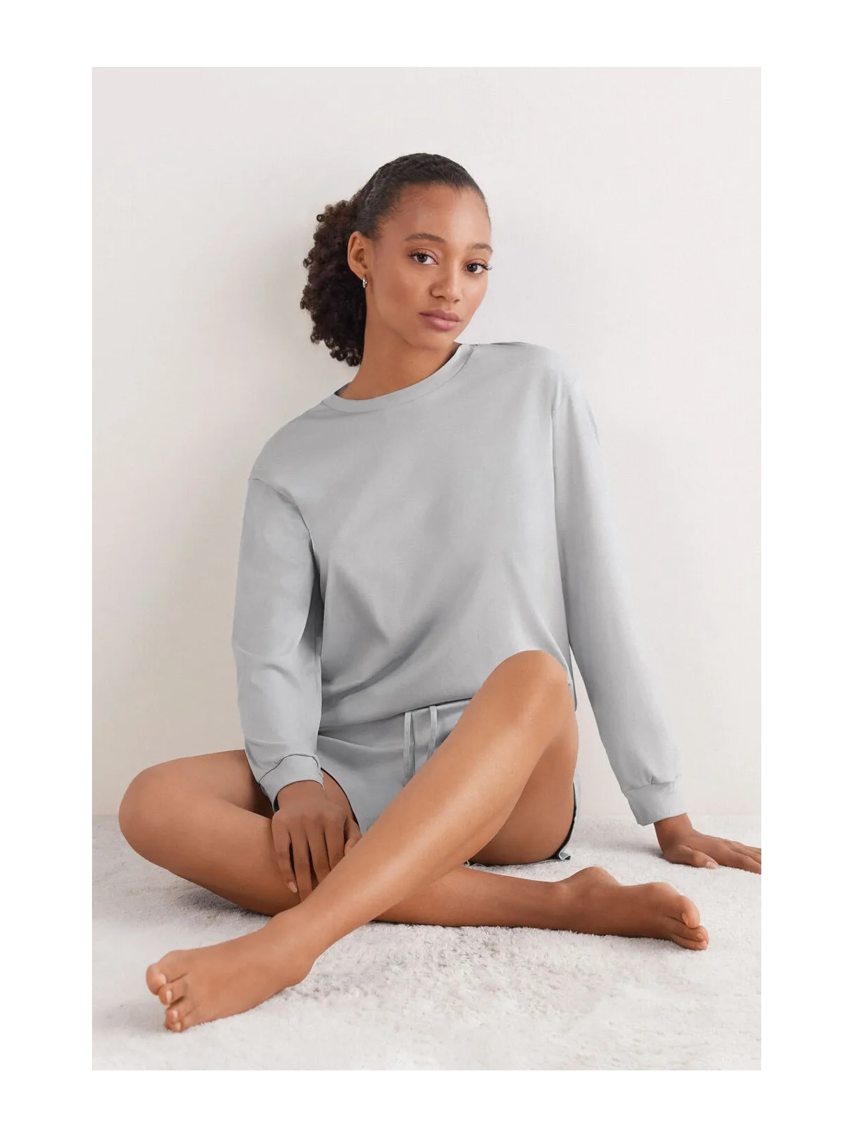Blusa De Manga Comprida Em Algodão Elevated Cotton Cinza Intimissimi