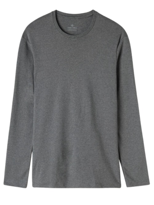 Blusa De Manga Comprida Em Algodão Quente - Cinza